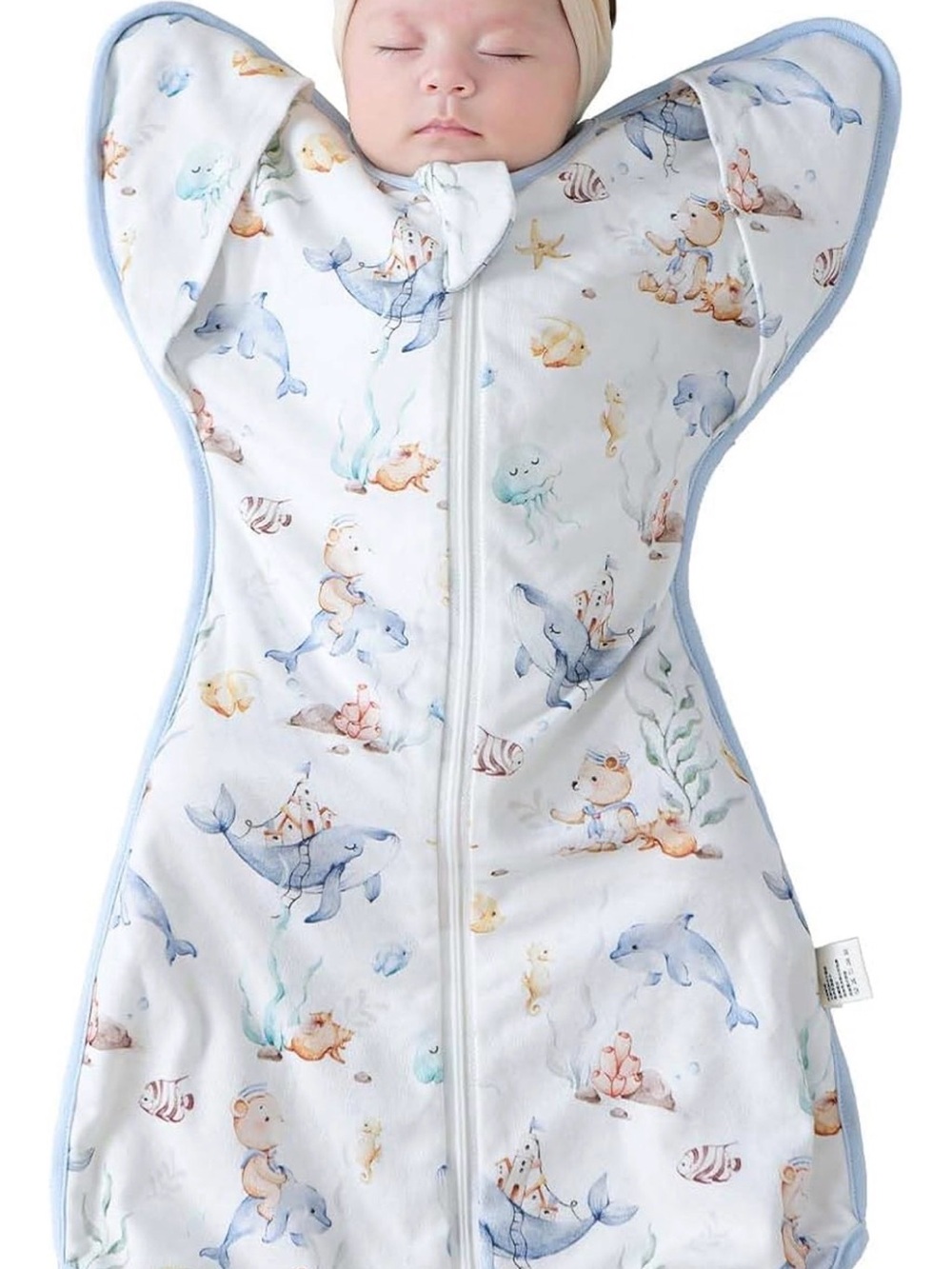 Able Baby Blue and White Ocean Animal Swaddle Sleep Sack